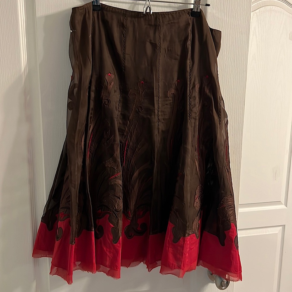Red & brown midi skirt